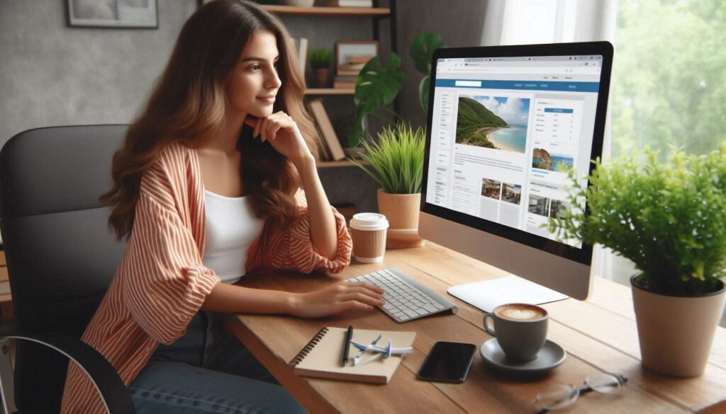 Women booking a vacation on her computer