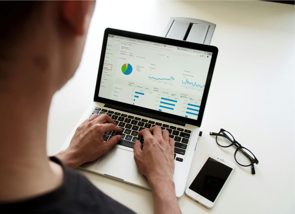 Data analytics dashboard on a laptop