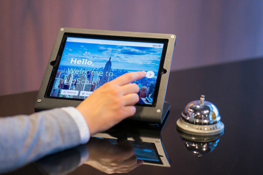 Check-in device in hotel lobby