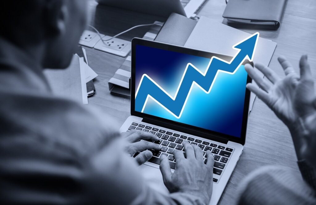 Profit chart on a computer screen from increasing direct hotel bookings