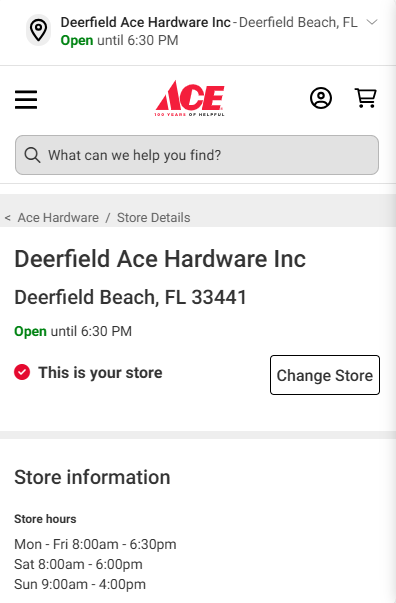 Ace Hardware Local SEO Landing Page Example