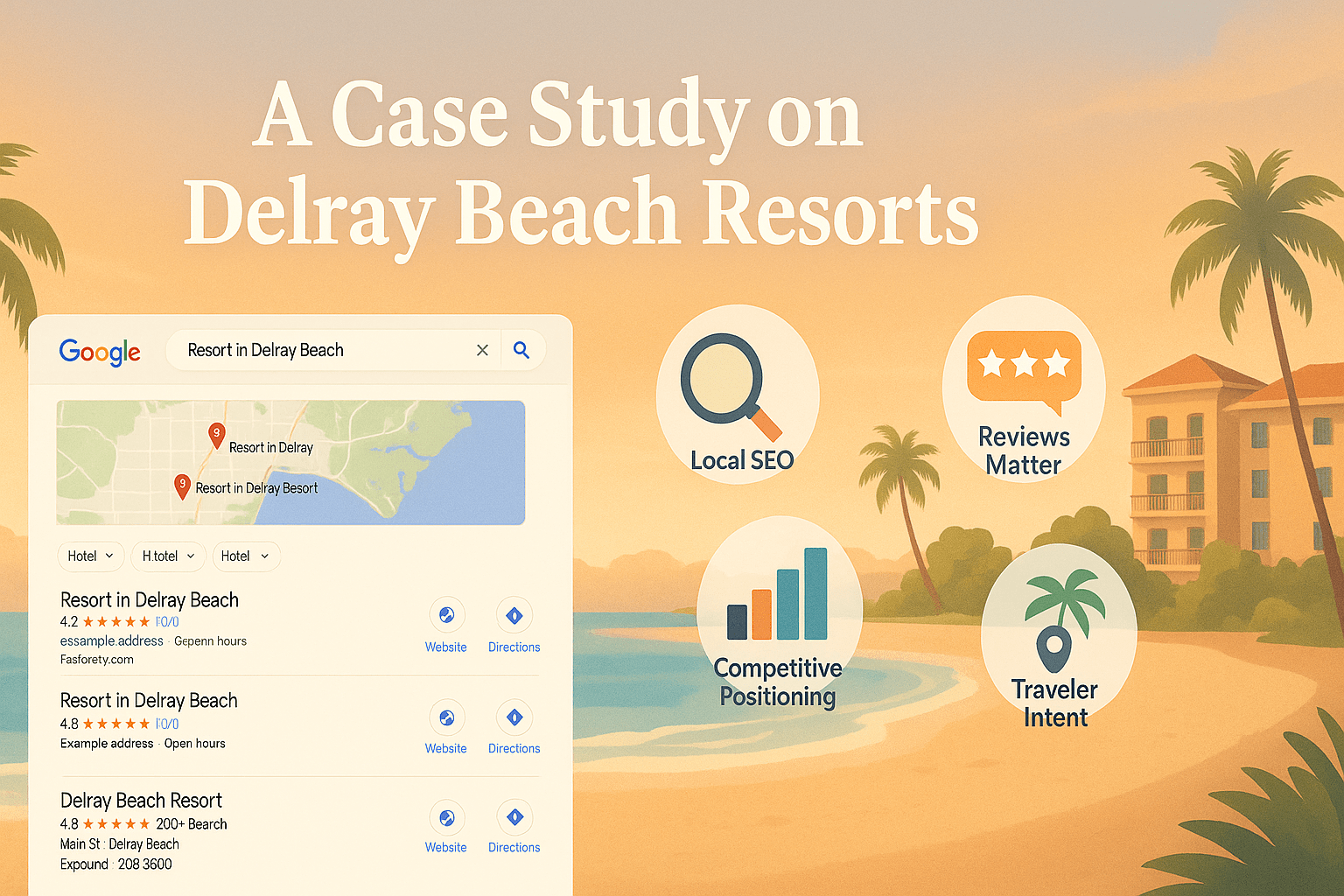 Unlocking Resort SEO Success by Analyzing Search Results showing a SERP and the Beach